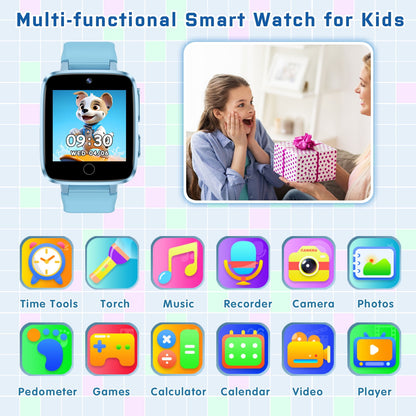Kids Smart Watch for Boys Girls 1.54 Smart Watch for Kids with 2 Cameras 24 Games Video Habit Tracker MP3 Flashlights Calculator Alarm Clock Children Touch Screen Boys Girls Birthday Gift Blue