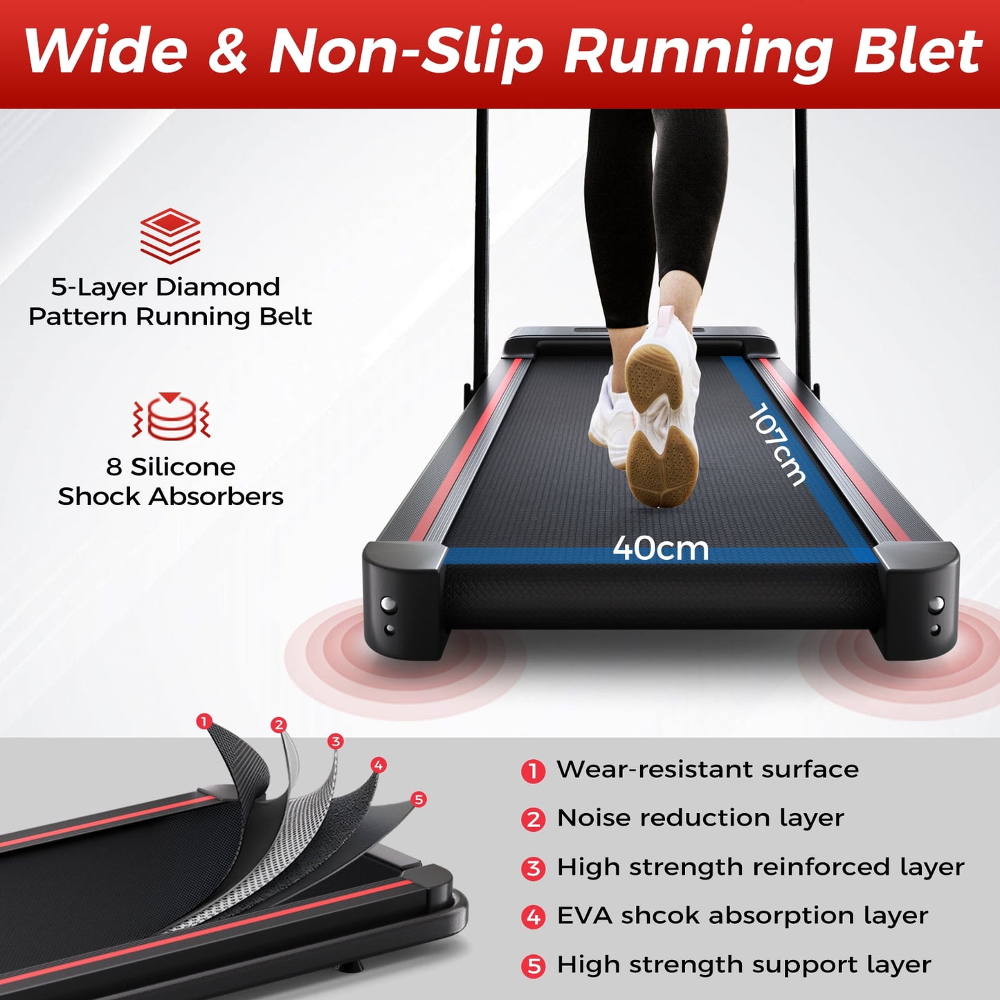 walking pad treadmill,under desk treadmill with handle bar,foldable portable walking pad with remote control red