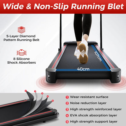 Walking Pad Treadmill,Under Desk Treadmill with Handle Bar,Foldable Portable Walking Pad with Remote Control Red