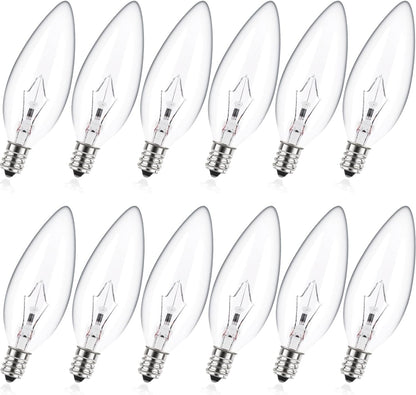 12- Pack E12 Candle Light Bulbs,40W Candelabra Light Bulbs, B10 Clear Candle Base Bulb with Warm White 2700K, 380 Lumen Dimmable, for Pendants or Outdoor, Ceiling Fan, Fireplace