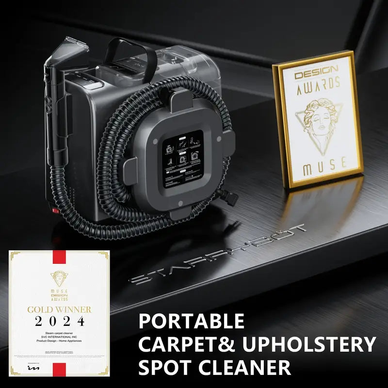 portable carpet cleaner machine with steam & heating technology - 15kpa powerful suction, self-cleaning, 110-130v, 3-in-1 multi-tool for pet hair, couch, car, stairs, furniture, rugs