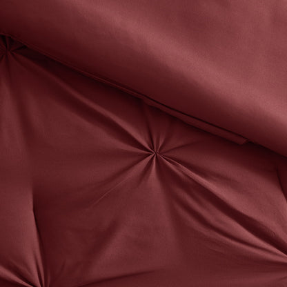 Bourina Comforter Set, 3-Piece, Queen, Pleated Wrinkle-Resistant Microfiber Bedding, Burgundy, All-Season