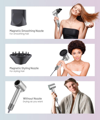 Fast Drying Hair Dryer ,150000 RPM High-Speed Blow Dryer,Low Noise Auto Temperature Control ,Come with Diffuser and Smooth Nozzle(Gray)