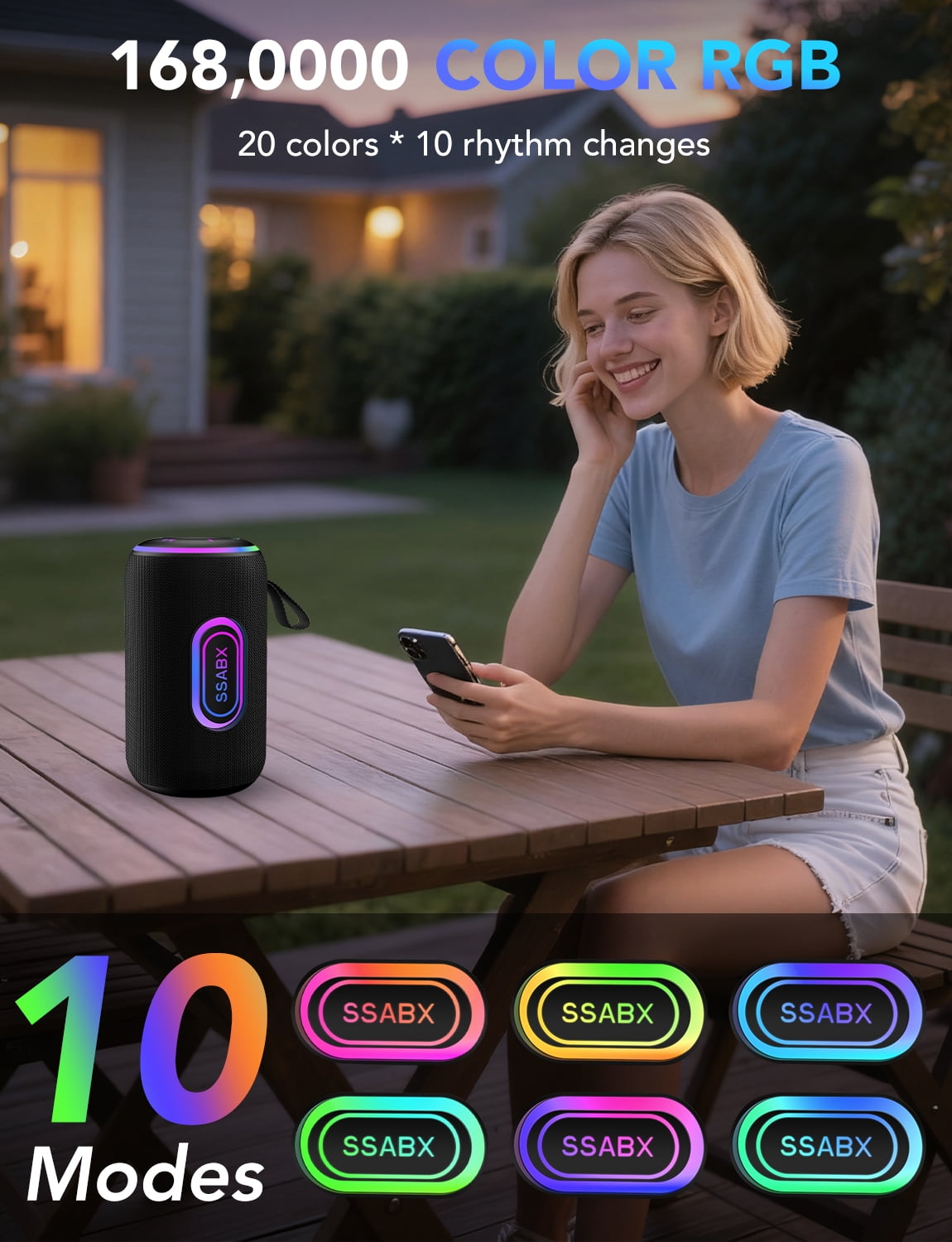 portable bluetooth speaker, ipx7 waterproof wireless speaker, 30w loud stereo sound, 30h playtime, 10 colorful rgb lights, tws pairing, bluetooth 5.4 for outdoor/home/party, gift ideas