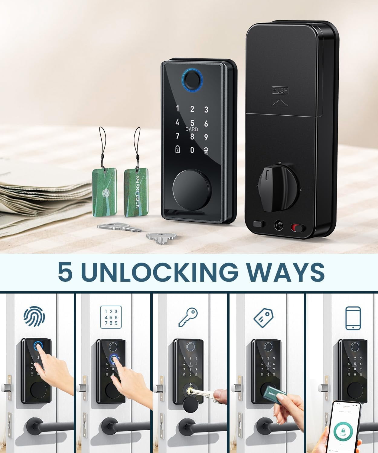 keyless entry door lock featuring keypad and fingerprint - high-quality smart locks for front door - electronic keypad smart deadbolt - biometric smart digital door lock with code