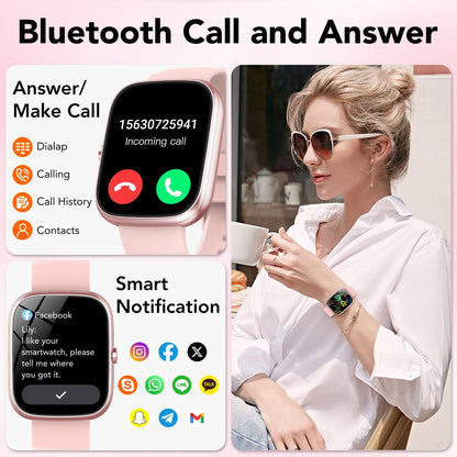 Smart Watches Fits for Women Smartwatch for Android Phones/iPhone Compatible Fitness Tracker with 100+ Sports Modes 1.91" Womens Watch with Calls and Messages Female Cycle for Gift