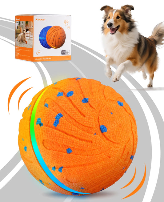 2 Pack Smart Interactive Dog Balls, Automatic Moving Ball for Medium and Large Dogs, E-TPU New Material, Motion Activated Rolling & Rotating Bouncy Toy for Dog Stimulation, 1 Orange + 1 Blue