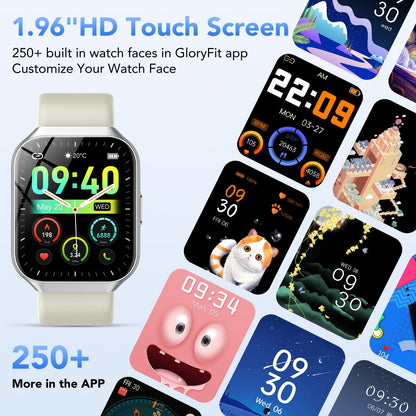 Smart Watch Fits for Android and iPhone 1.96'' Smartwatch for Men Women 110+ Sports Modes Fitness Tracker with Answer Make Calls/Message Reminder, IP68 Waterproof for Gift (White）