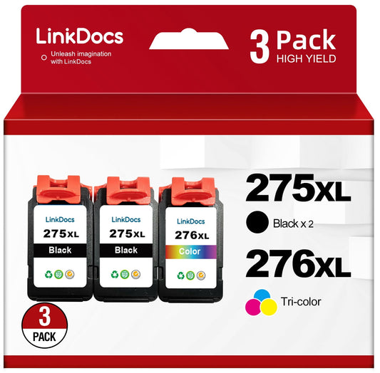 275XL 276XL Ink Cartridge for Canon Ink 275 and 276 XL 275XL Ink Cartridge Combo Pack for Canon PIXMA TS3520 TS3522 TS3500 TR4720 TR4722 TR4700 Printer (2 Black, Tri-Color)