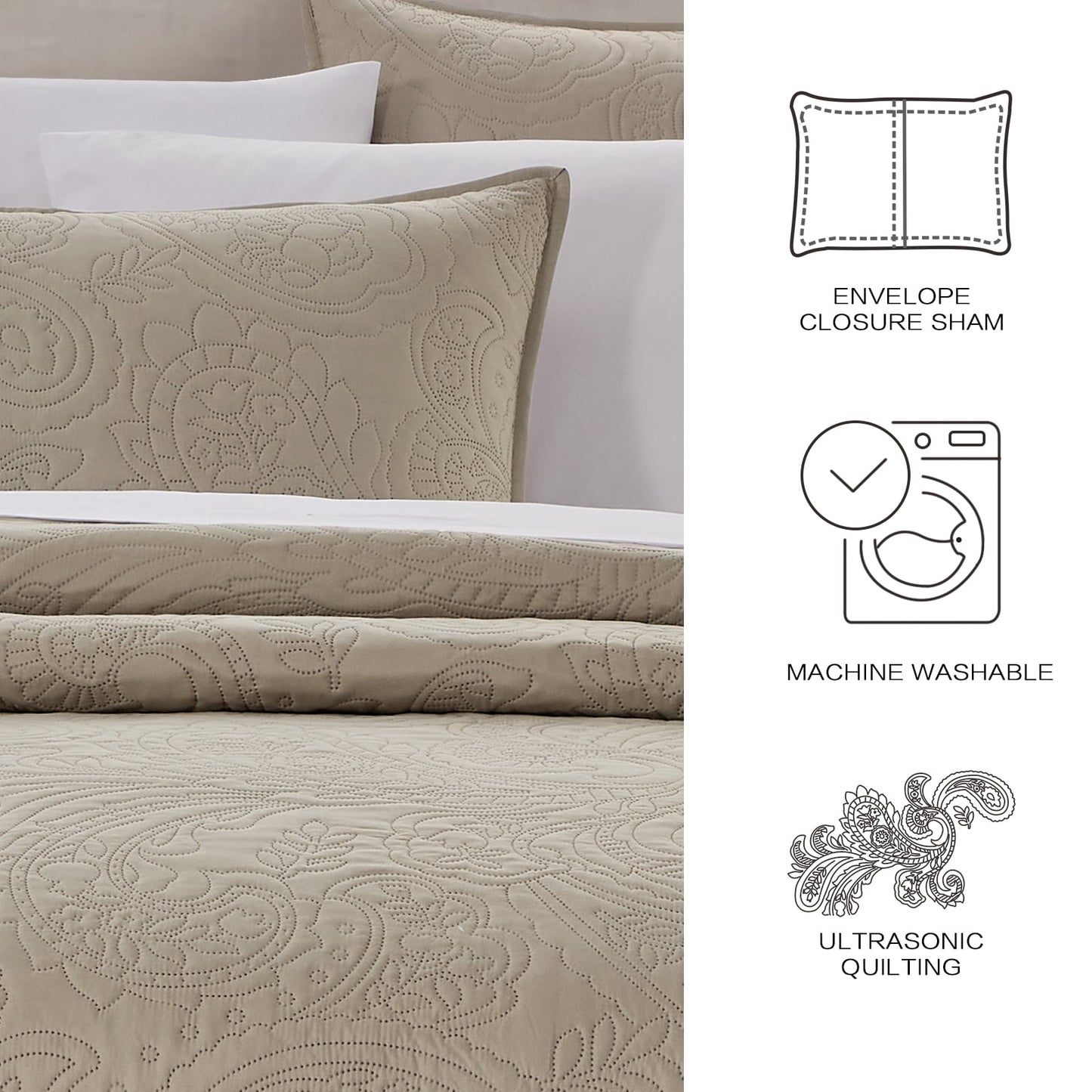 bourina modern floral 3-piece quilt set– queen,beige,lightweight & comfortable,perfect for all seasons
