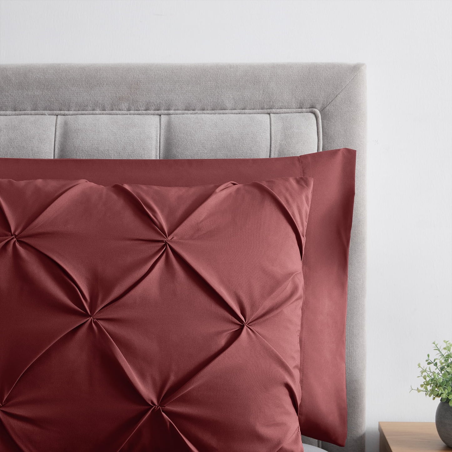 bourina comforter set, 3-piece, queen, pleated wrinkle-resistant microfiber bedding, burgundy, all-season