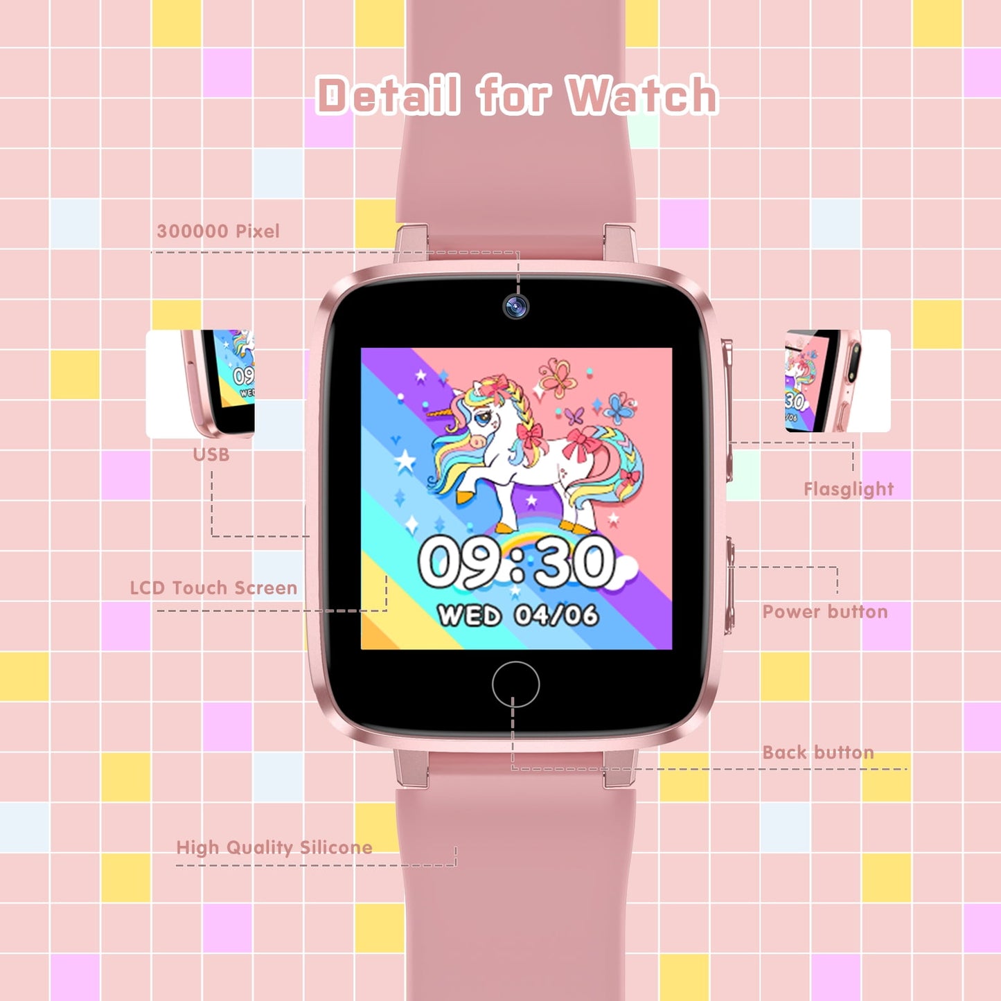 kids smart watch for boys girls 1.54" smart watch for kids with 2 cameras, 24 games, video, habit tracker mp3 flashlights calculator alarm clock children touch screen boys girls birthday gift pink