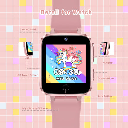 Kids Smart Watch for Boys Girls 1.54" Smart Watch for Kids with 2 Cameras, 24 Games, Video, Habit Tracker MP3 Flashlights Calculator Alarm Clock Children Touch Screen Boys Girls Birthday Gift Pink