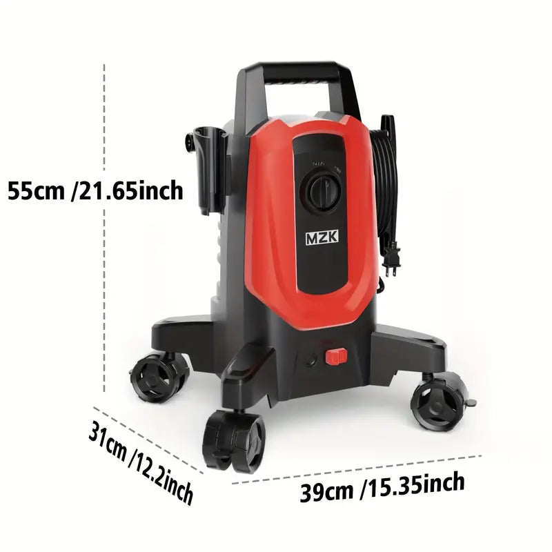 MZK Electric Power Washer - 3.0GPM, 360° Rotating Wheels, 4 Nozzles & Foam Cannon, Ideal for Cars And Driveways