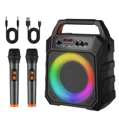 Karaoke Machine with 2 Wireless Microphones, Portable 30W Home Speaker System for Adults with Disco Lights