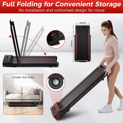 Walking Pad Treadmill,Under Desk Treadmill with Handle Bar,Foldable Portable Walking Pad with Remote Control Red