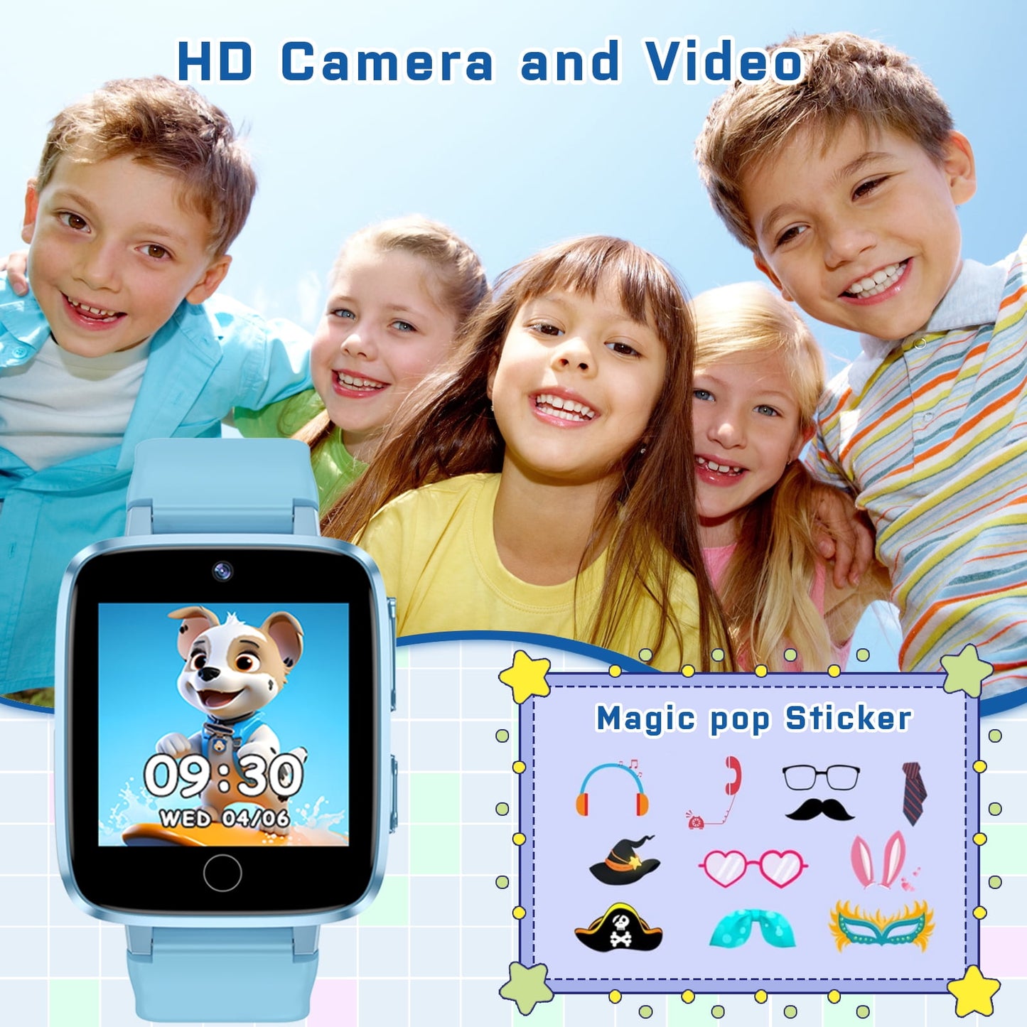 kids smart watch for boys girls 1.54 smart watch for kids with 2 cameras 24 games video habit tracker mp3 flashlights calculator alarm clock children touch screen boys girls birthday gift blue