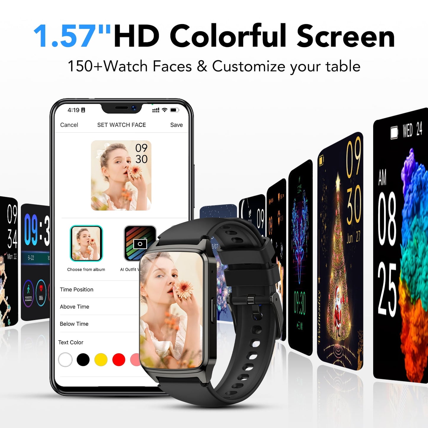 fitness tracker smart watch for women men make/answer calls with fitness and wellness tracking 100+ sports modes step calorie counter ip68 waterproof fits for android and iphone, black