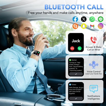 Smart Watch Fits for Android and iPhone 1.96'' Smartwatch for Men Women 110+ Sports Modes Fitness Tracker with Answer Make Calls/Message Reminder, IP68 Waterproof for Gift (White）