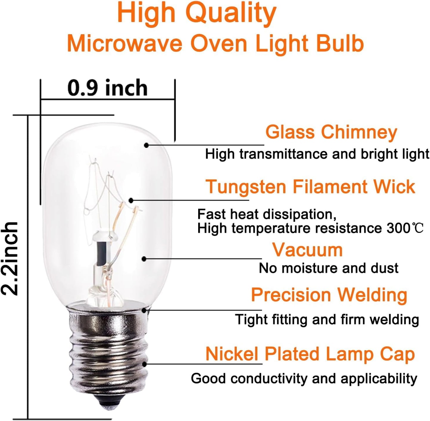 appliance light 40 watt bulb,high temp resistance microwave oven bulb, e17 indicator intermediate base t8 tubular light bulbs,dimmable (pack of 6)