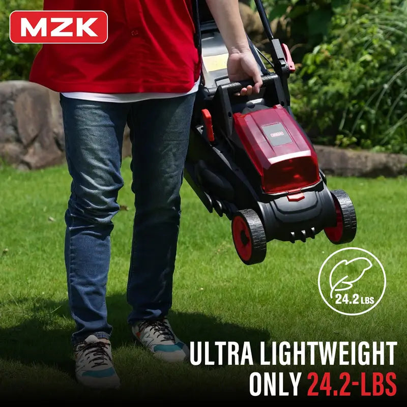 MZK 40V 13-inch Cordless Lawn Mower with 2 4Ah Batteries, 4-Level Height Adjustment, Lightweight Push Design