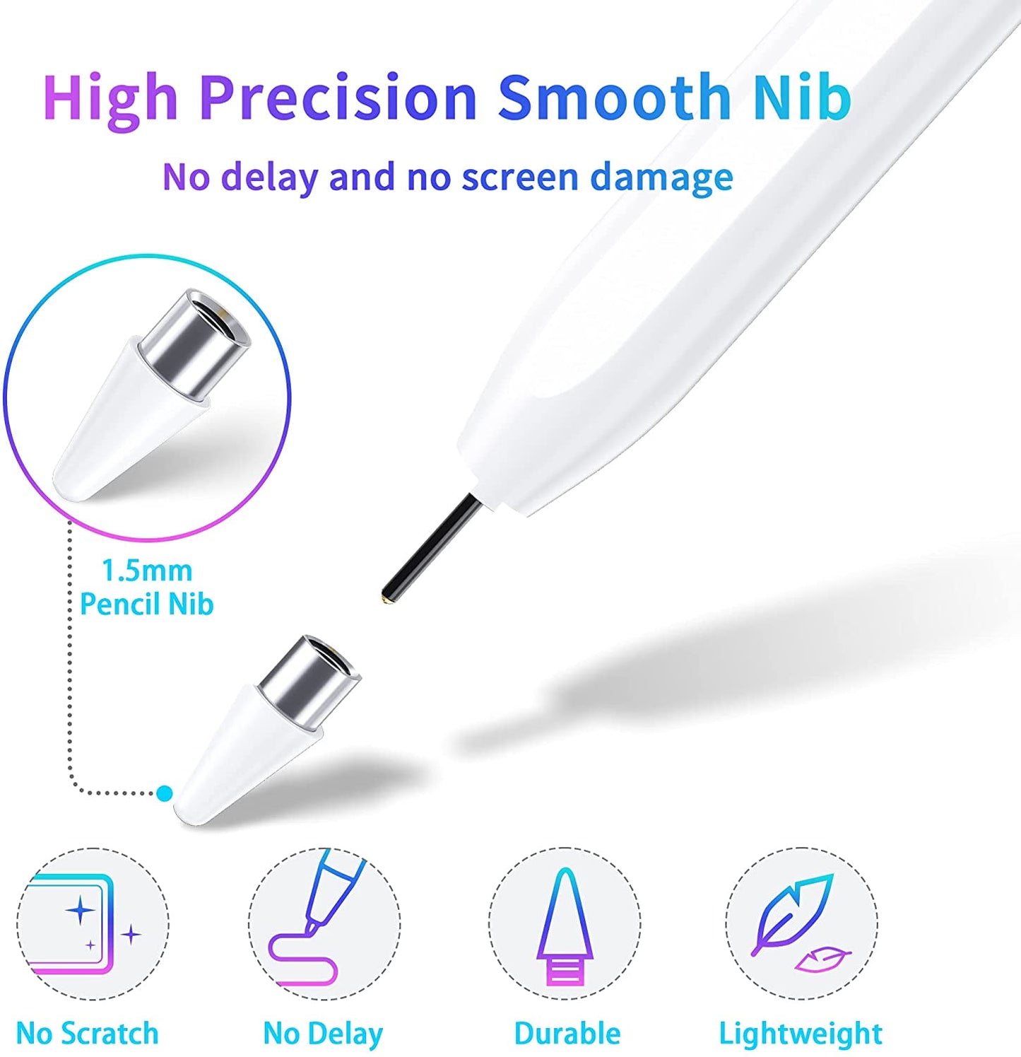 stylus pen for touch screens, active digital pencil with fine tip, rechargeable capacitive stylus for tablets & smartphones, universal for drawing & note-taking, 4 replaceable tips included