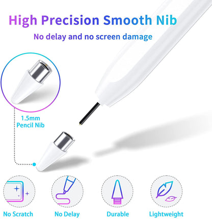 Stylus Pen for Touch Screens, Active Digital Pencil with Fine Tip, Rechargeable Capacitive Stylus for Tablets & Smartphones, Universal for Drawing & Note-Taking, 4 Replaceable Tips Included