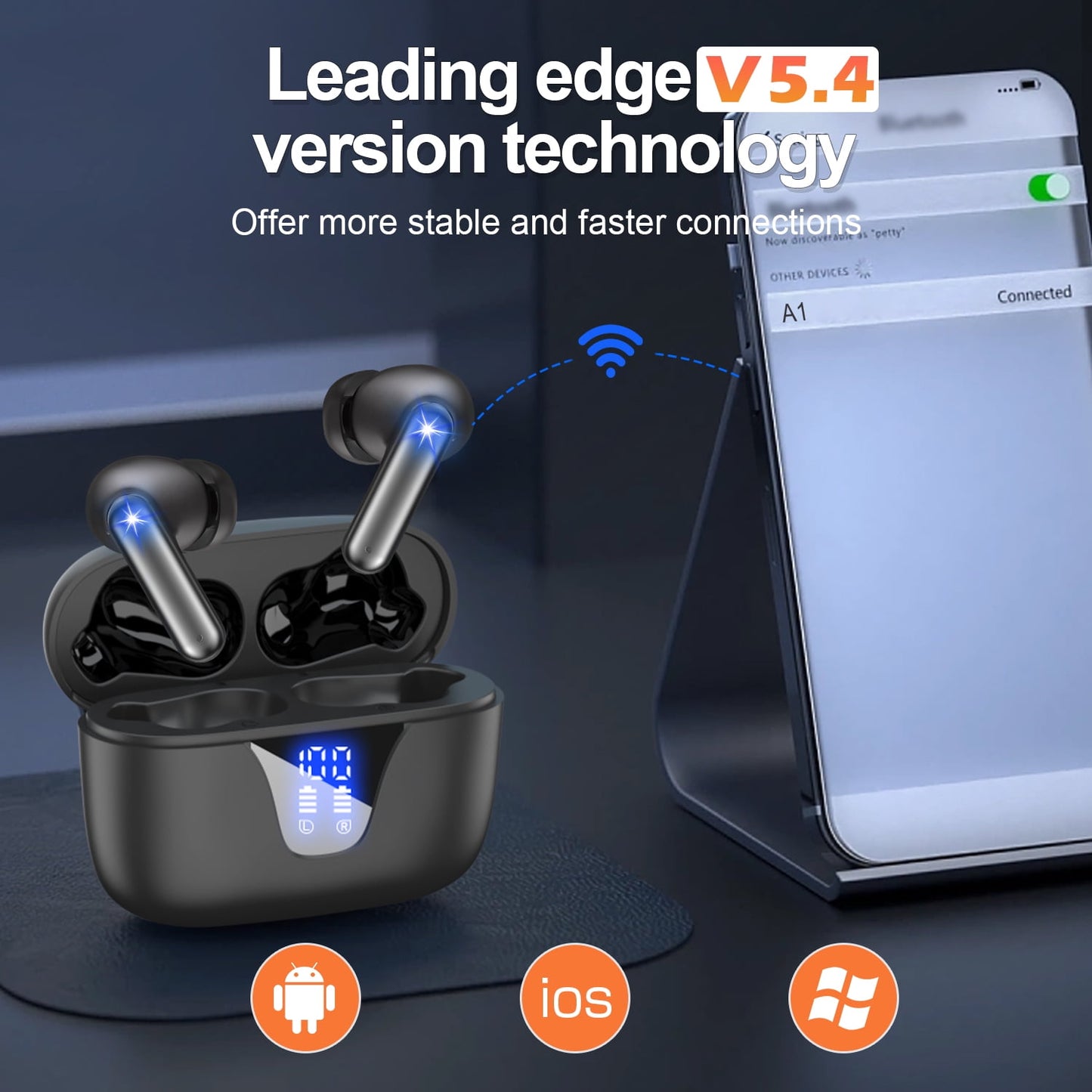 wireless earbuds, 2025 bluetooth headphones, 65hrs stereo deep bass ear buds with power display charging case, buit in mic, ipx7 waterproof headset for iphone andriod phones