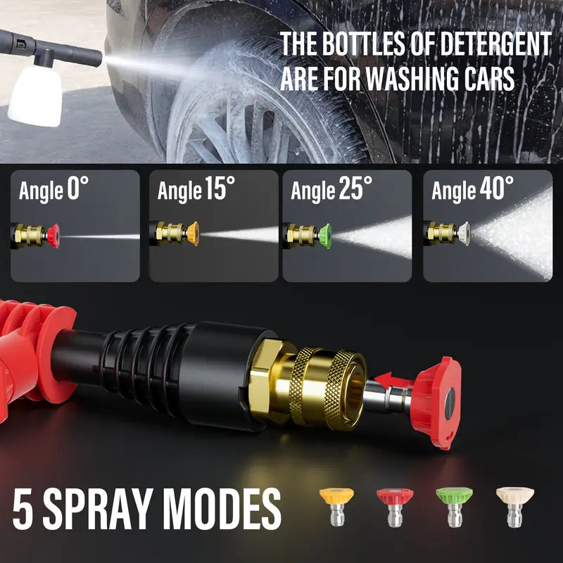 MZK Electric Power Washer - 3.0GPM, 360° Rotating Wheels, 4 Nozzles & Foam Cannon, Ideal for Cars And Driveways