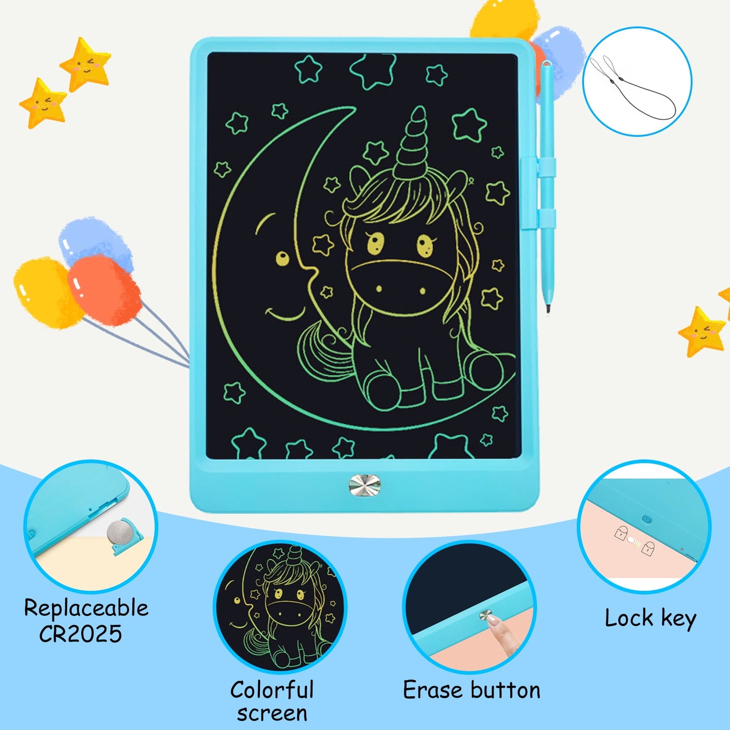 vamout lcd writing tablet, 10 inch colorful electronics drawing pads, erasable reusable toddler doodle board drawing tablet, educational and learning toys gift for over 3 years old kids (blue)