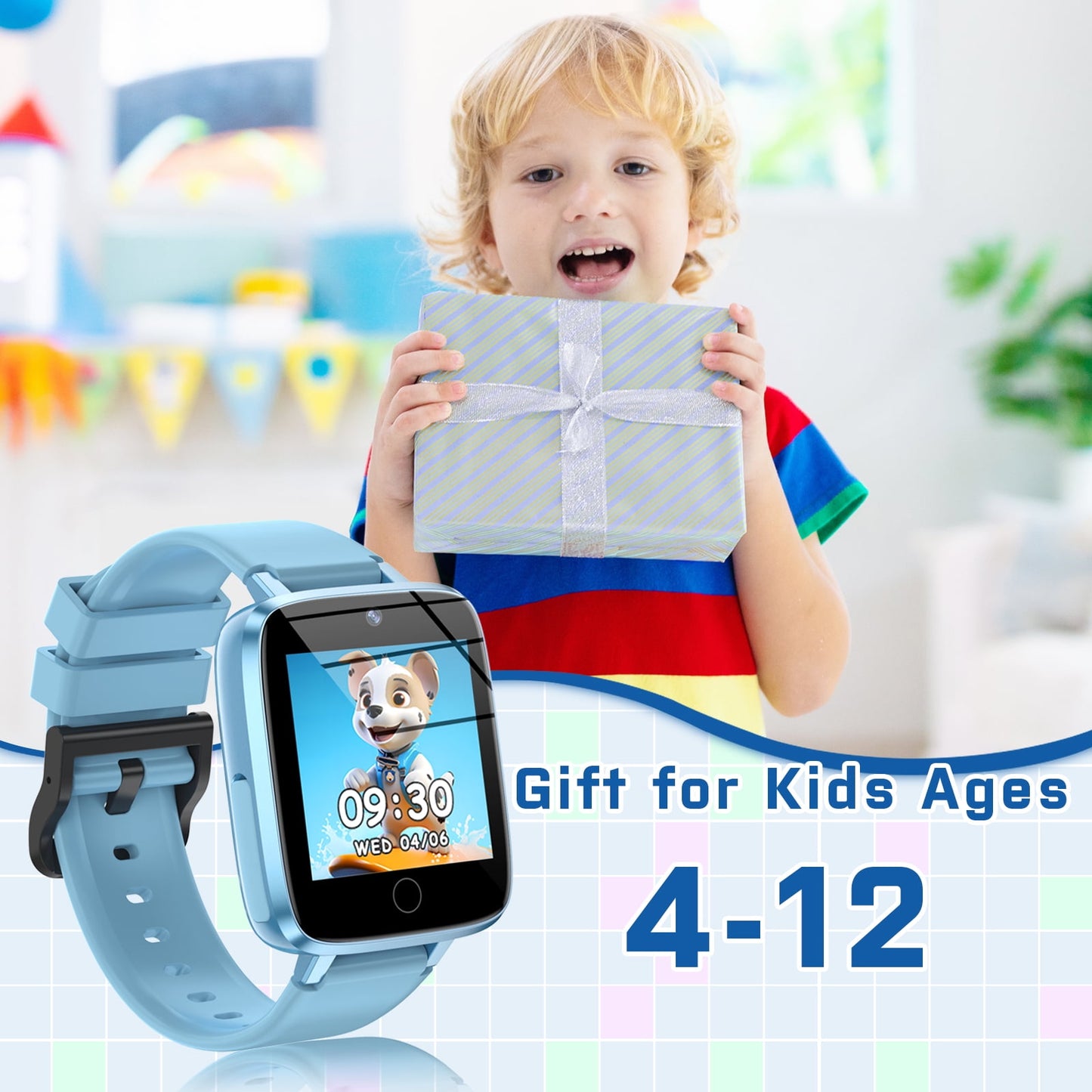 kids smart watch for boys girls 1.54 smart watch for kids with 2 cameras 24 games video habit tracker mp3 flashlights calculator alarm clock children touch screen boys girls birthday gift blue