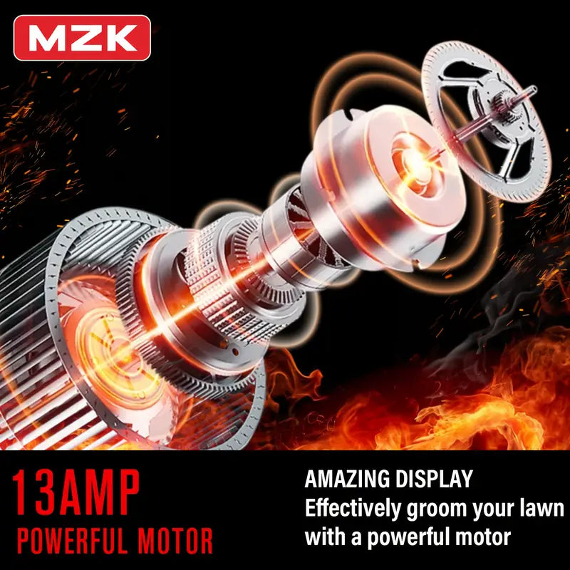 mzk 13" 2-in-1 electric dethatcher & scarifier with 4-position height adjustment, 8 gallon thatch bag, 3, 5" wide tines, 3, 5" deep trench, 5" wide tines, 5" deep trench, 5