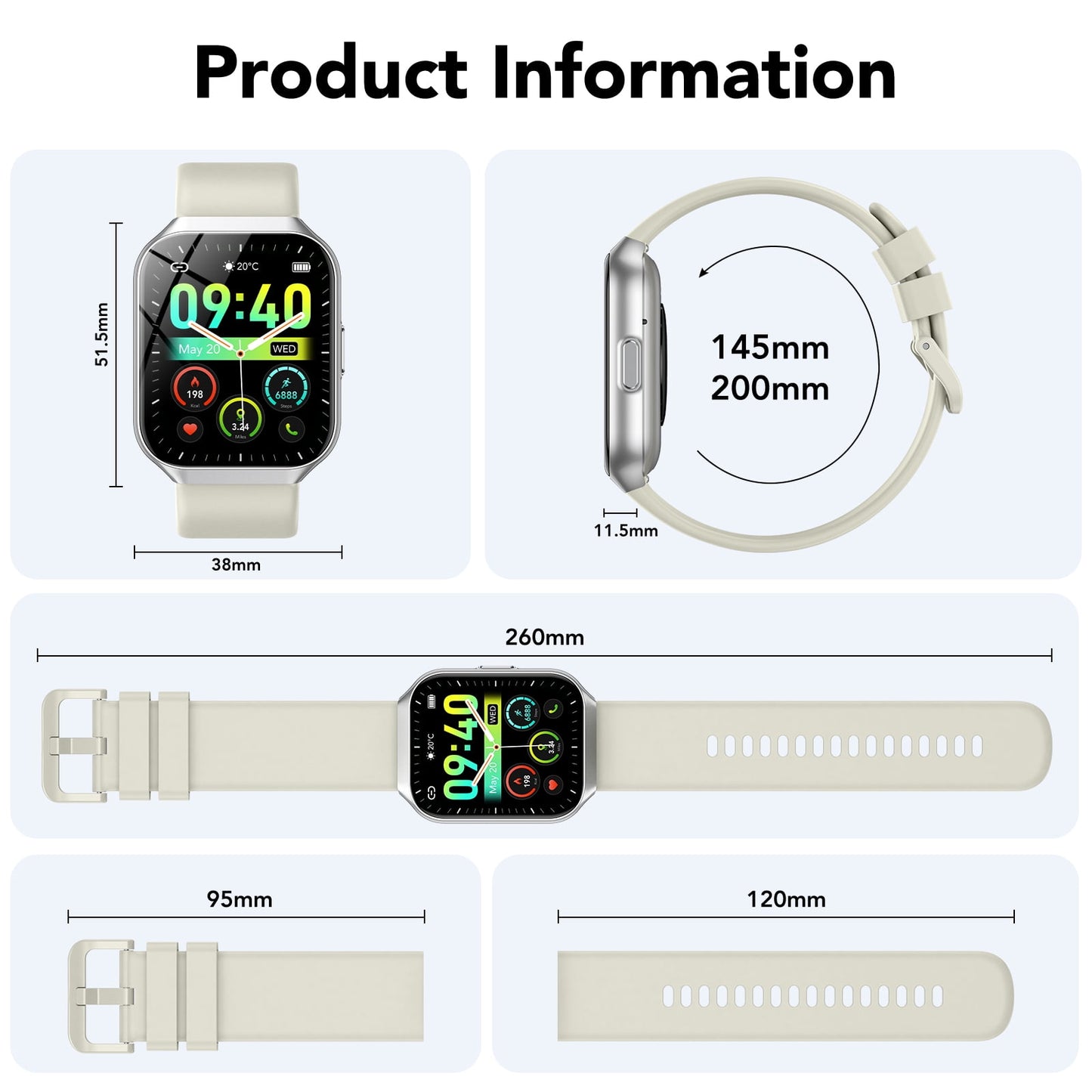 smart watch fits for android and iphone 1.96'' smartwatch for men women 110+ sports modes fitness tracker with answer make calls/message reminder, ip68 waterproof for gift (white）