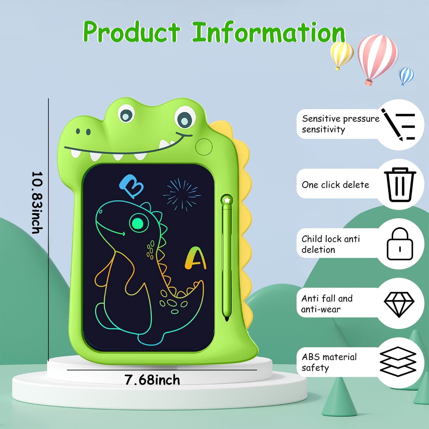 vamout lcd writing tablet for kids, 10inch colorful toddlers toys drawing board, electronic educational doodle pad dinosaur toys for 3 years and over boys girls birthday party christmas gift