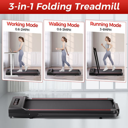 Walking Pad Treadmill,Under Desk Treadmill with Handle Bar,Foldable Portable Walking Pad with Remote Control Red