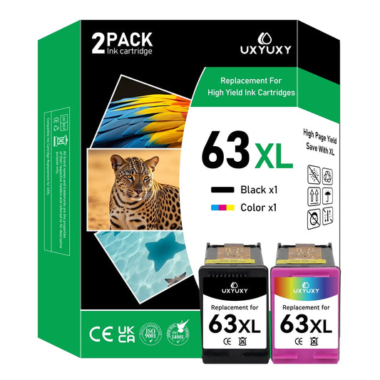 63XL Ink Cartridges Compatible for HP 63 ink cartridges for Officejet 3830 4650 5200 5255 Envy 4520 4512 Deskjet 1112 3630 Printer ( 2-Pack)