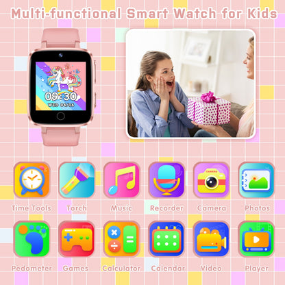 Kids Smart Watch for Boys Girls 1.54" Smart Watch for Kids with 2 Cameras, 24 Games, Video, Habit Tracker MP3 Flashlights Calculator Alarm Clock Children Touch Screen Boys Girls Birthday Gift Pink