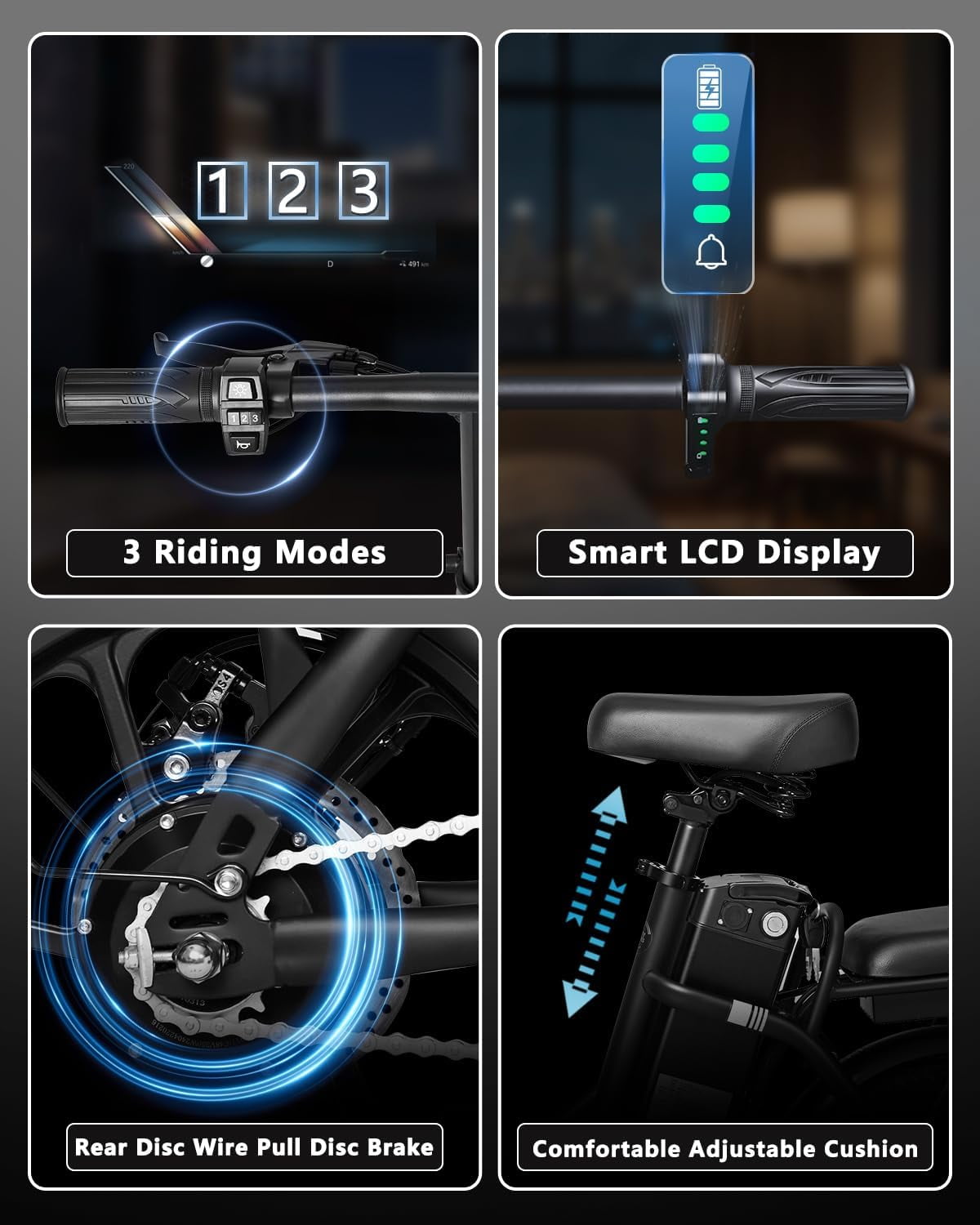 14" folding electric bike, ebike, electric bike 500w 48v 12ah built-in battery 20mph, 20+miles,multi-shock absorption, 3 riding modes, commuting