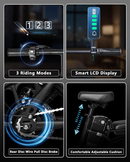14" Folding Electric Bike, Ebike, Electric Bike 500W 48V 12Ah Built-in Battery 20MPH, 20+Miles,Multi-Shock Absorption, 3 Riding Modes, Commuting