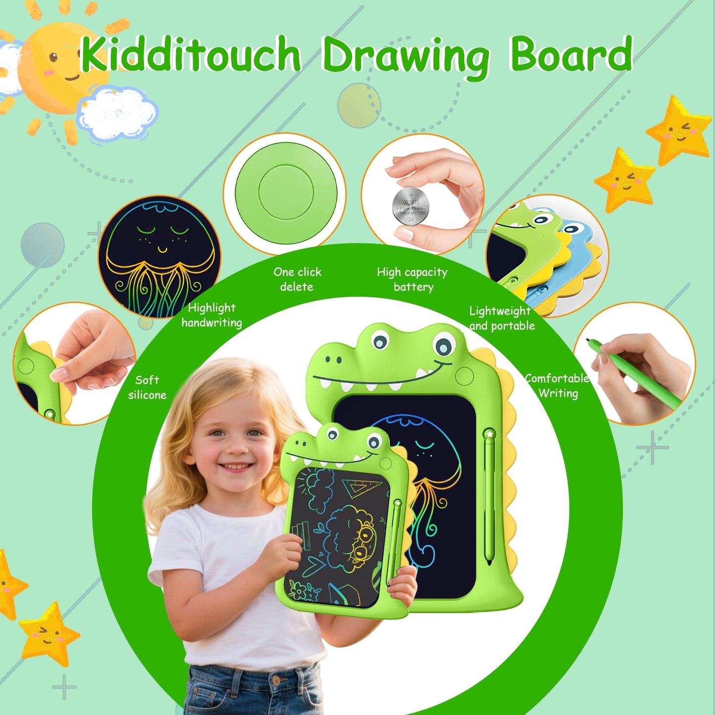 vamout lcd writing tablet for kids, 10inch colorful toddlers toys drawing board, electronic educational doodle pad dinosaur toys for 3 years and over boys girls birthday party christmas gift