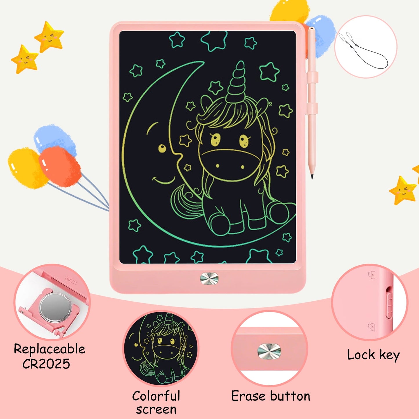 vamout lcd writing tablet, 10 inch colorful electronics drawing pads, erasable reusable toddler doodle board drawing tablet, educational and learning toys gift for over 3 years old kids (pink)