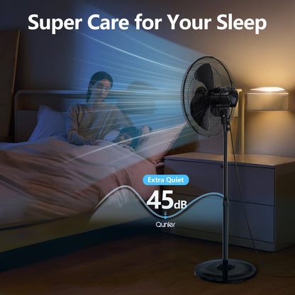 Qunler 18" Standing Oscillating Pedestal Fan, Quiet Rotating Stand up Electric Fan Blow Cold Air for Home Bedroom, Black