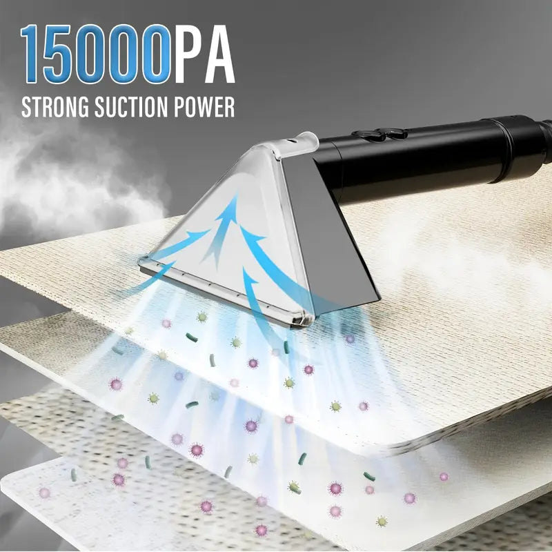portable carpet cleaner machine with steam & heating technology - 15kpa powerful suction, self-cleaning, 110-130v, 3-in-1 multi-tool for pet hair, couch, car, stairs, furniture, rugs