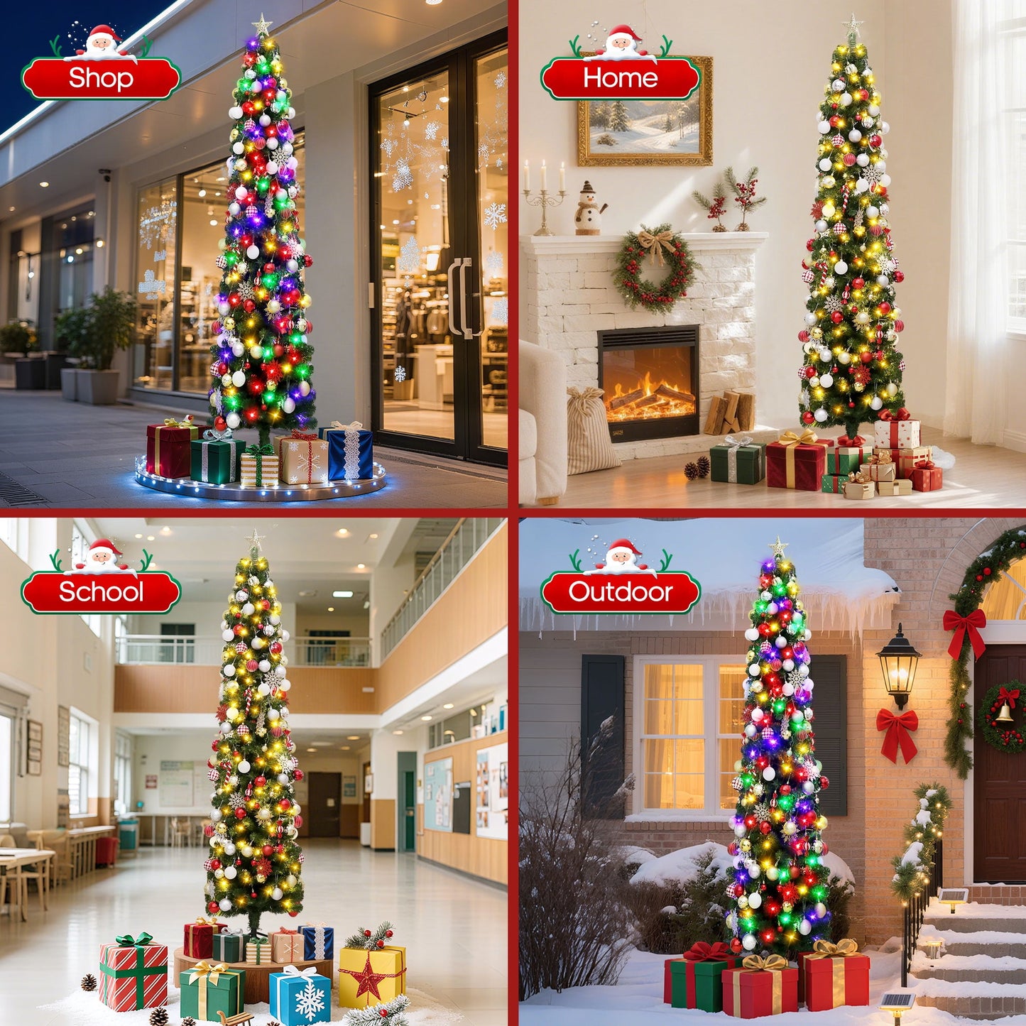 7.5ft pre-lit pencil christmas tree, 663 tip artificial xmas tree with 200 dual-color leds, 10 lighting modes, metal stand, green