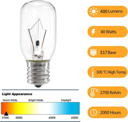 Appliance Light 40 Watt Bulb,High Temp Resistance Microwave Oven Bulb, E17 Indicator Intermediate Base T8 Tubular Light Bulbs,Dimmable (Pack of 6)