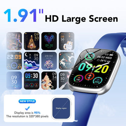 Smart Watch Fits for Android and IPhone, IP68 Waterproof Smartwatch for Women Men 120 Sports Modes 1.91-inch Fitness Tracker, Smart Watch with Bluetooth Call(Answer/Make Calls), for Gift Blue