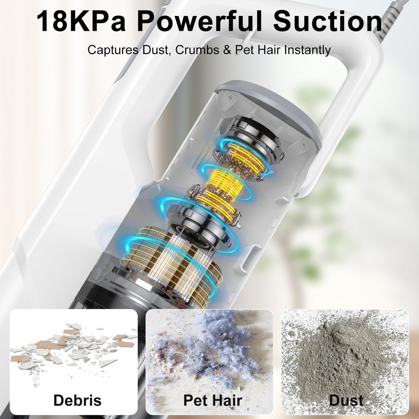 fetervic corded stick vacuum cleaner, 600w 18kpa powerful suction, 6-in-1 lightweight vacuum for hardwood floor, carpet & pet hair, with bendable wand & wall mount