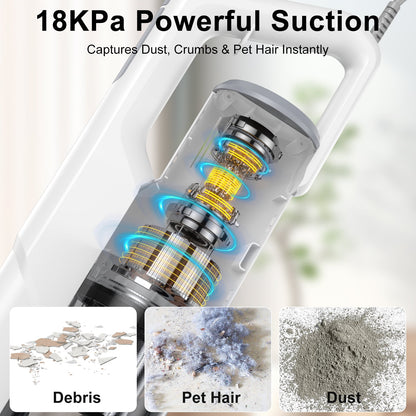 FETERVIC Corded Stick Vacuum Cleaner, 600W 18KPa Powerful Suction, 6-in-1 Lightweight Vacuum for Hardwood Floor, Carpet & Pet Hair, with Bendable Wand & Wall Mount