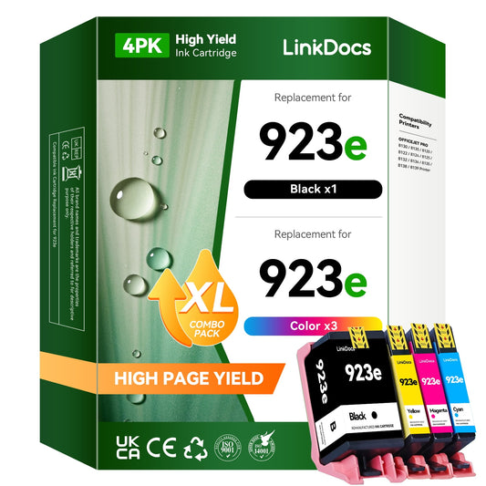 923 Ink Cartridge With Chips Combo Pack Compatible for HP 923 Ink Cartridges use with OfficeJet 8122e OfficeJet Pro 8135e 8138e 8139e Printer HP Ink（4 Pack）
