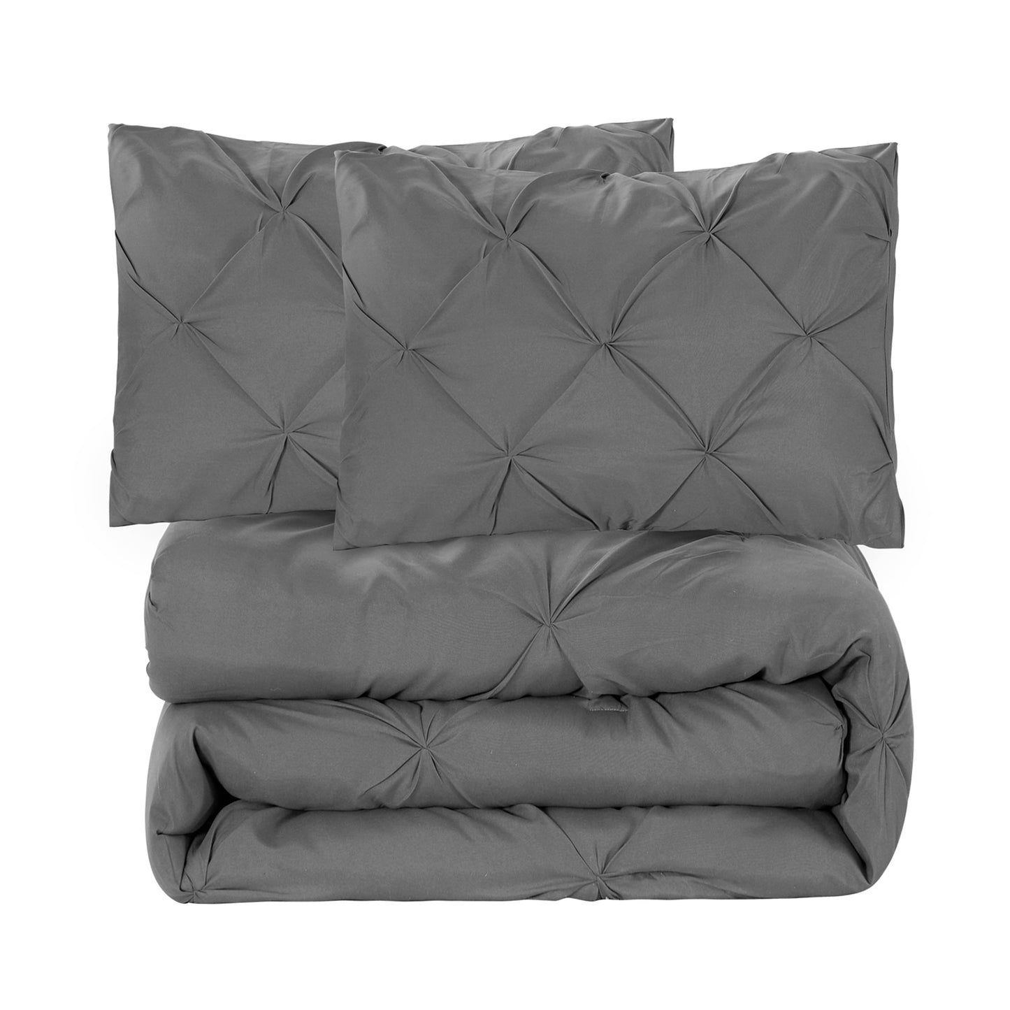 bourina 3-piece king size comforter set, pleated design, wrinkle-resistant microfiber bedding, grey, 102" x 90", lightweight & machine washable, all season